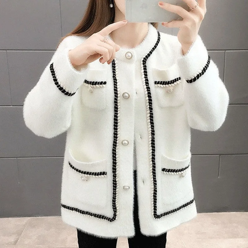 

Imitation Mink Velvet Coat Women 2023 Spring Autumn Korean Jackets Waterproof Mink Sweater Female Cardigan Buttons Outwear E202