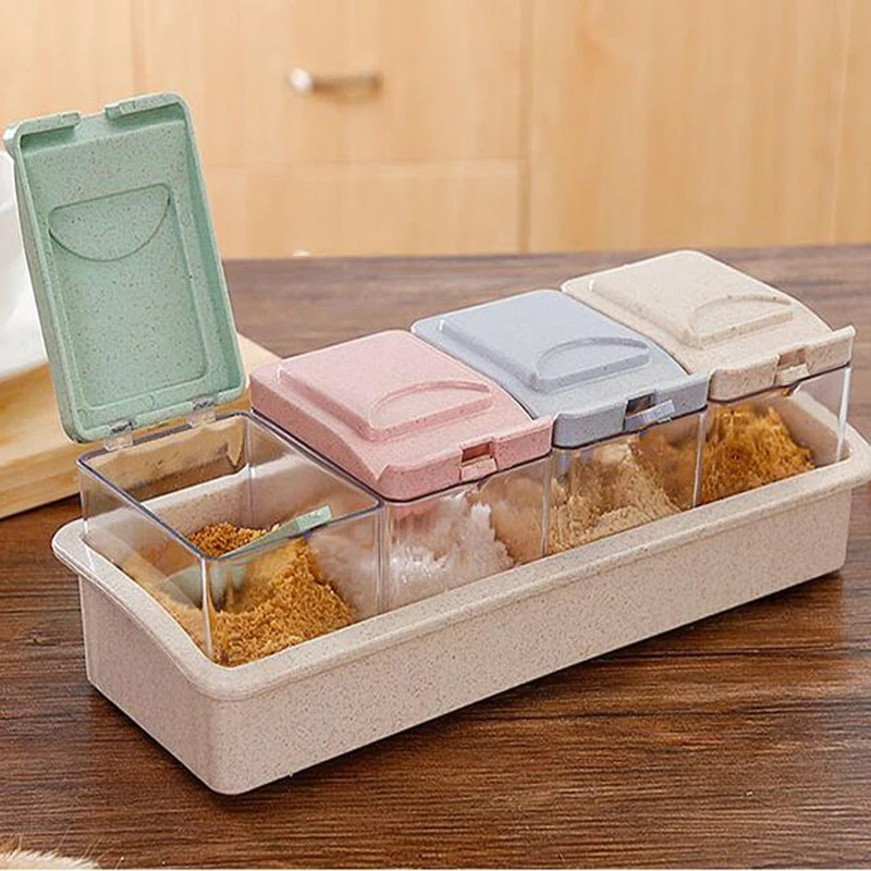 

Seasoning Boxes Set Pepper Sugar Bowl Salt Spice Shaker Storage Jars Condiment Organizer Container Boxes Kitchen Accessories