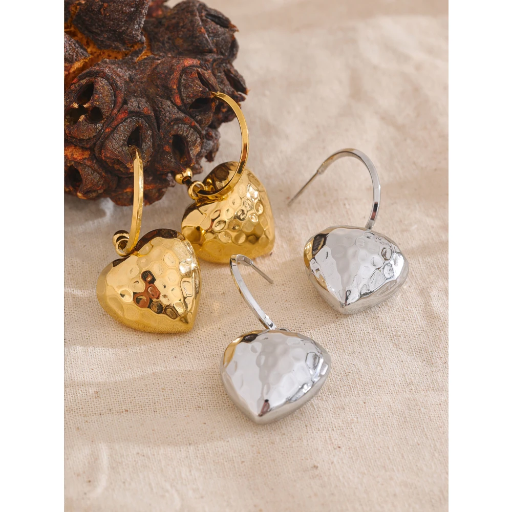 Женские серьги-подвески из нержавеющей стали с сердечками