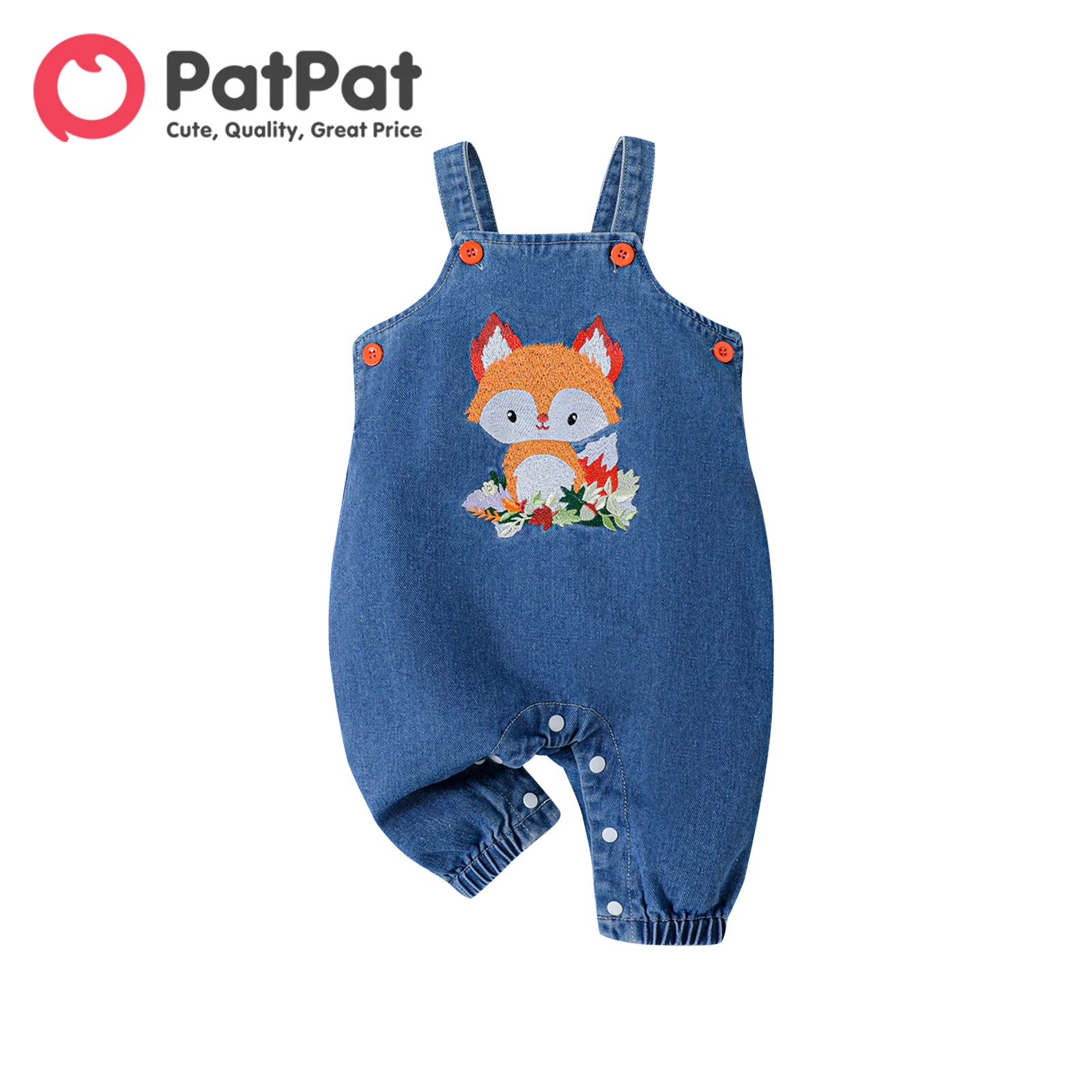 

PatPat Baby Boy/Girl Fox Embroidered Denim Overalls