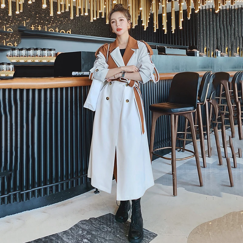 

Women's Windbreaker Long Stitching British High-end Spring And Autumn Wear 2022 New Casual Loose Fashion Double-breasted Coat 5U