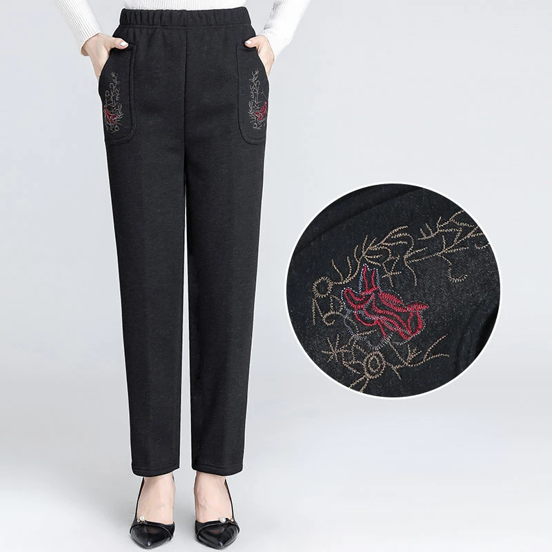 

Women 2023 Autumn Winter New Middle-aged Casual Print Trousers Female Thicken Warm Pants Ladies High Waist Straight Pants C107