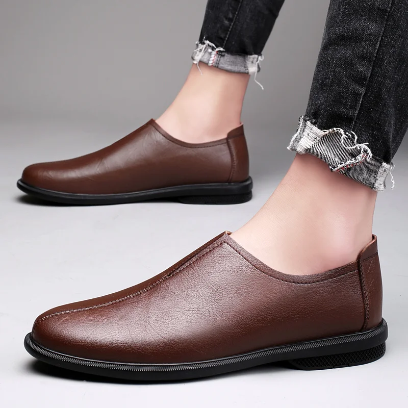 Man Spring Autumn Stylish Loafers Travel Slip on Elegantes Round Toe Men's Shoes Moccasins Casual Leather Flats Male Shoes