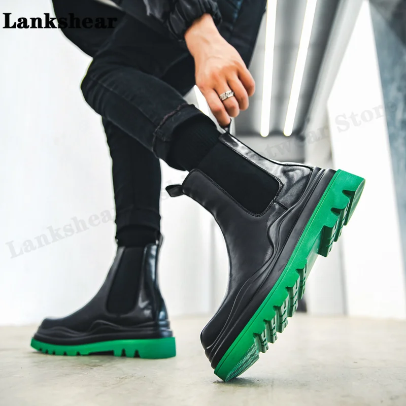 Winter Black Men's Boots Thick-Soled High-Tube Wool Men Shoes Platform Chelsea Boots Short Boots Men Warm Leather Ankle Boots