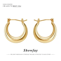 showfay shine circle hoop earrings for women fashion smooth geometric gold plated copper earrings wedding jewelry gift