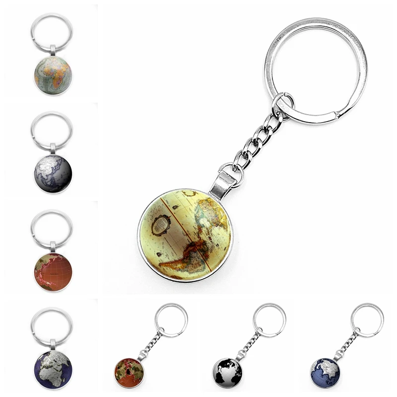 

2020 New World Globe Keychain Glass Convex Personality Pendant Keychain Gift