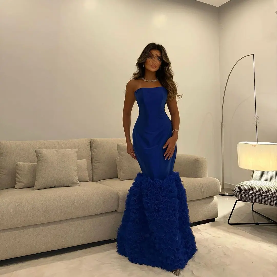 

Fairytale Strapless Prom Dresses Sleeveless Women Zipper Up Mermaid Fluffy Mother Clothes Floor-Length Wedding Bridesmaid Grace