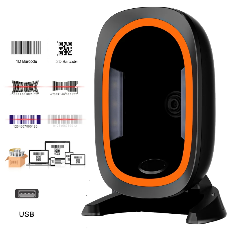 Hot Sales Platform Barcode Scanner Desktop Automatic Sensing Data Matrix Bar code Reader Hand-Free Wired USB Scanner Supermarket