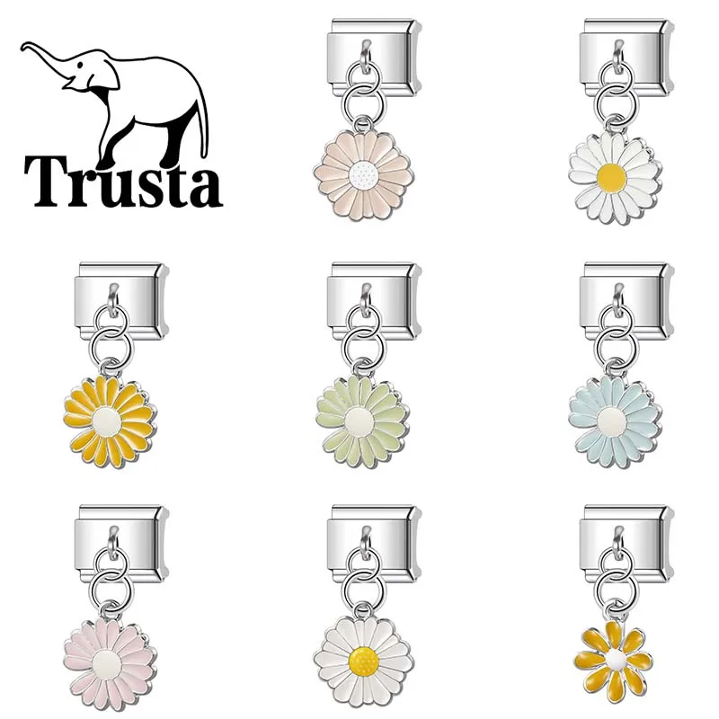 Trusta 2024 новый милый ромашка цветок очаровательные итальянские звенья 9 мм браслет