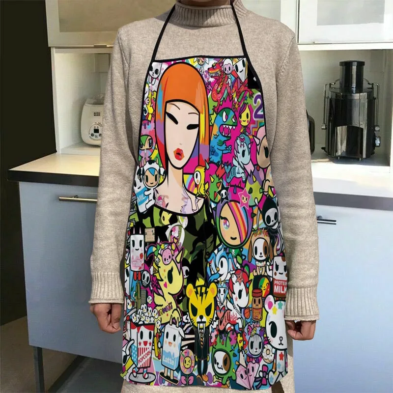 

Custom Tokidoki Kitchen Apron Dinner Party Cooking Apron Adult Baking Accessories Waterproof Fabric Printed Cleaning Tools