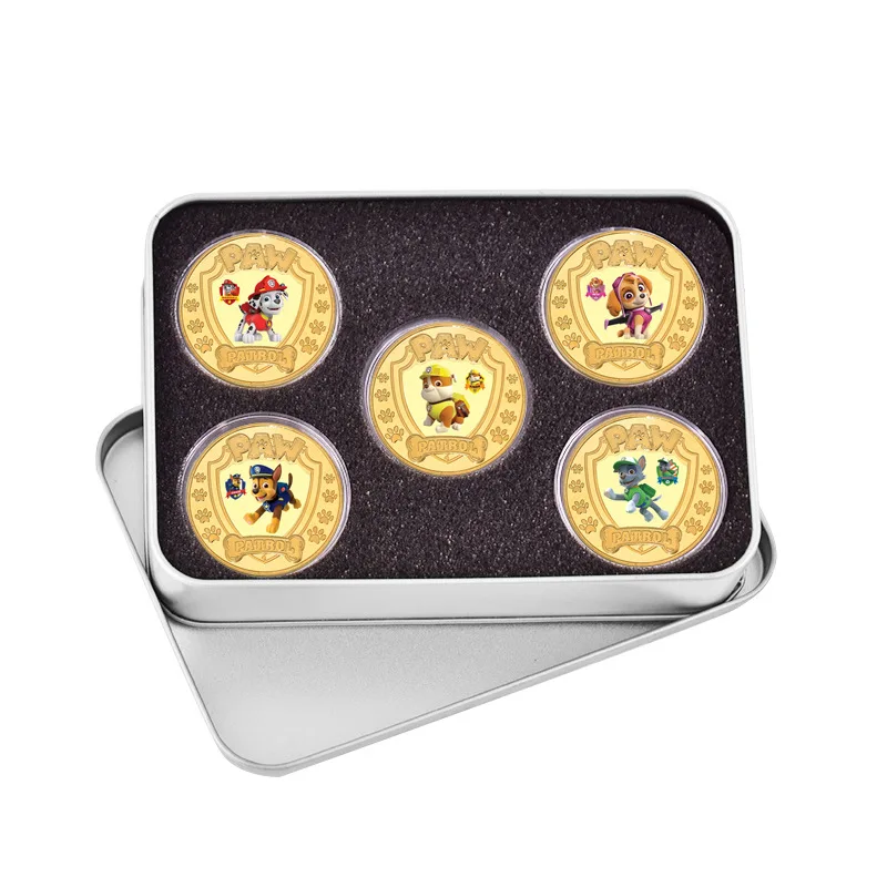 5 шт. металлические золотые монеты в стиле аниме Щенячий патруль Чейз Маршалл