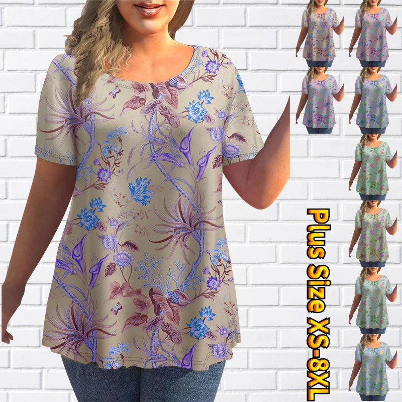 

Женская футболка с круглым вырезом, свободная повседневная футболка с коротким рукавом и 3d-цветочным принтом, лето 2022