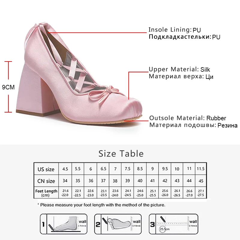 GOGD Brand Fashion Women's High Heels Silk Bowknot Mary Jane Shoes Lace-UP Lolita Cute Pumps Chunky Heels Elegant Ballet Style images - 6