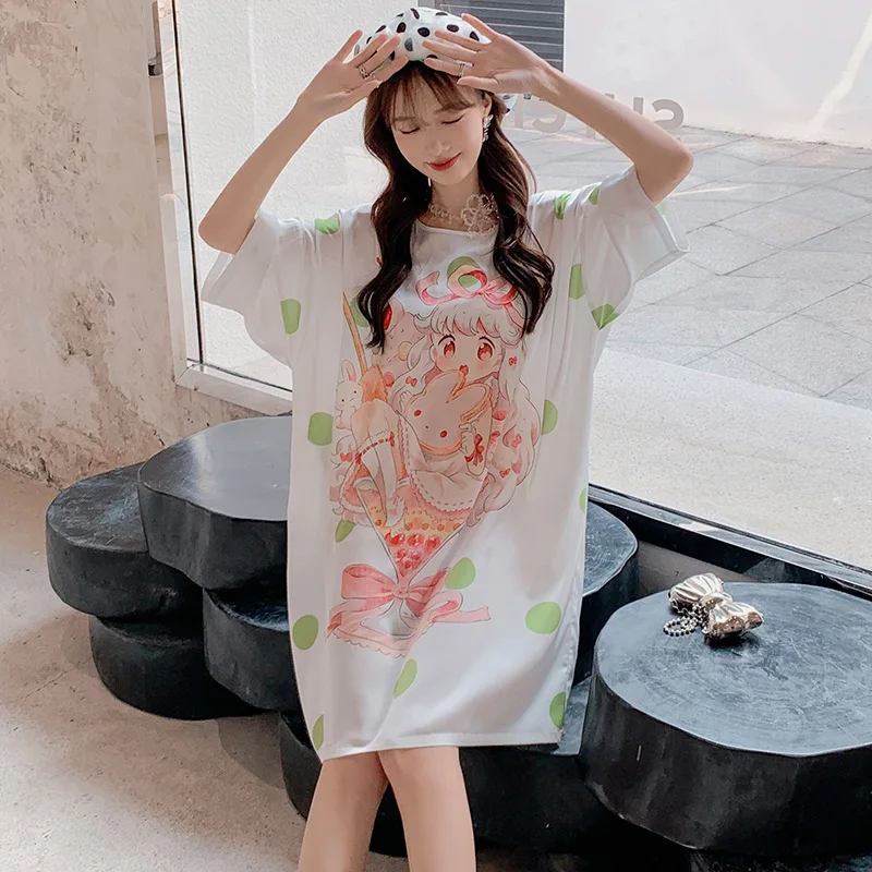 Roseheart Women Fashion Black White Sexy Sleepwear Faux Silk Nightwear Homewear Nightgown Female Sleep Gown Night Dress