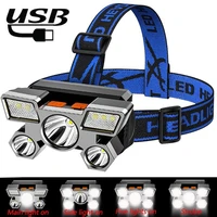 5led strong bright portable headlamp usb rechargeable built in 18650 battery flashlight lightweight outdoor work camping lantern
