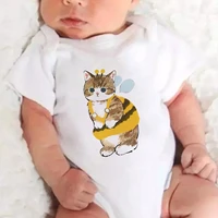 cute bee cat graphic creative toddler romper harajuku cartoon exquisite trend casual short sleeve new baby girl boy onesie