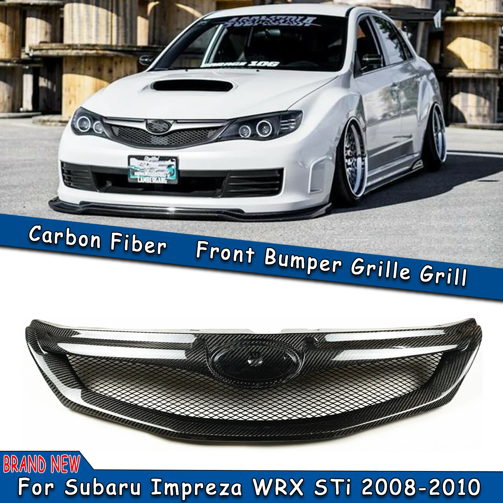 

Real Carbon Fiber Car Front Grille Grills Upper Replacement Bumper Hood Mesh Grid Auto Kit For Subaru Impreza WRX STi 2008-2011