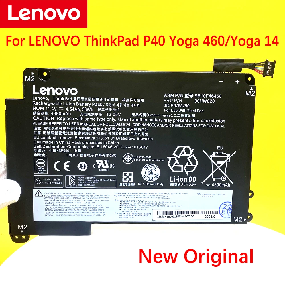 Nova Bateria do Portátil Original para Lenovo Thinkpad P40 Yoga 460 Yoga 14 Sb10f46458 00hw020 00hw021 Baterias p/ laptop