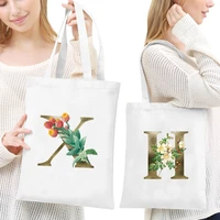 womens reusable shopping bags canvas shoulder bag 2020 fashion handbags storage bag golden flower pattern casual tote for girls