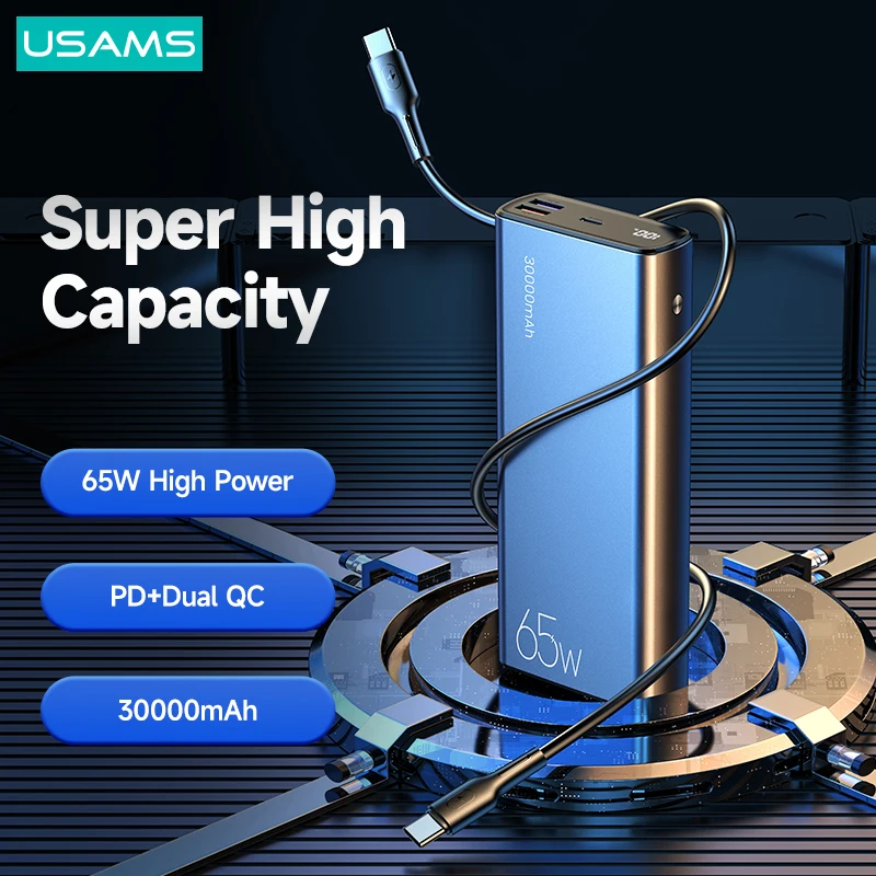 USAMS 30000 мАч PD 65 Вт Fast Power Bank QC FCP AFC PPS Powerbank Внешний аккумулятор для iPhone Huawei Xiaomi