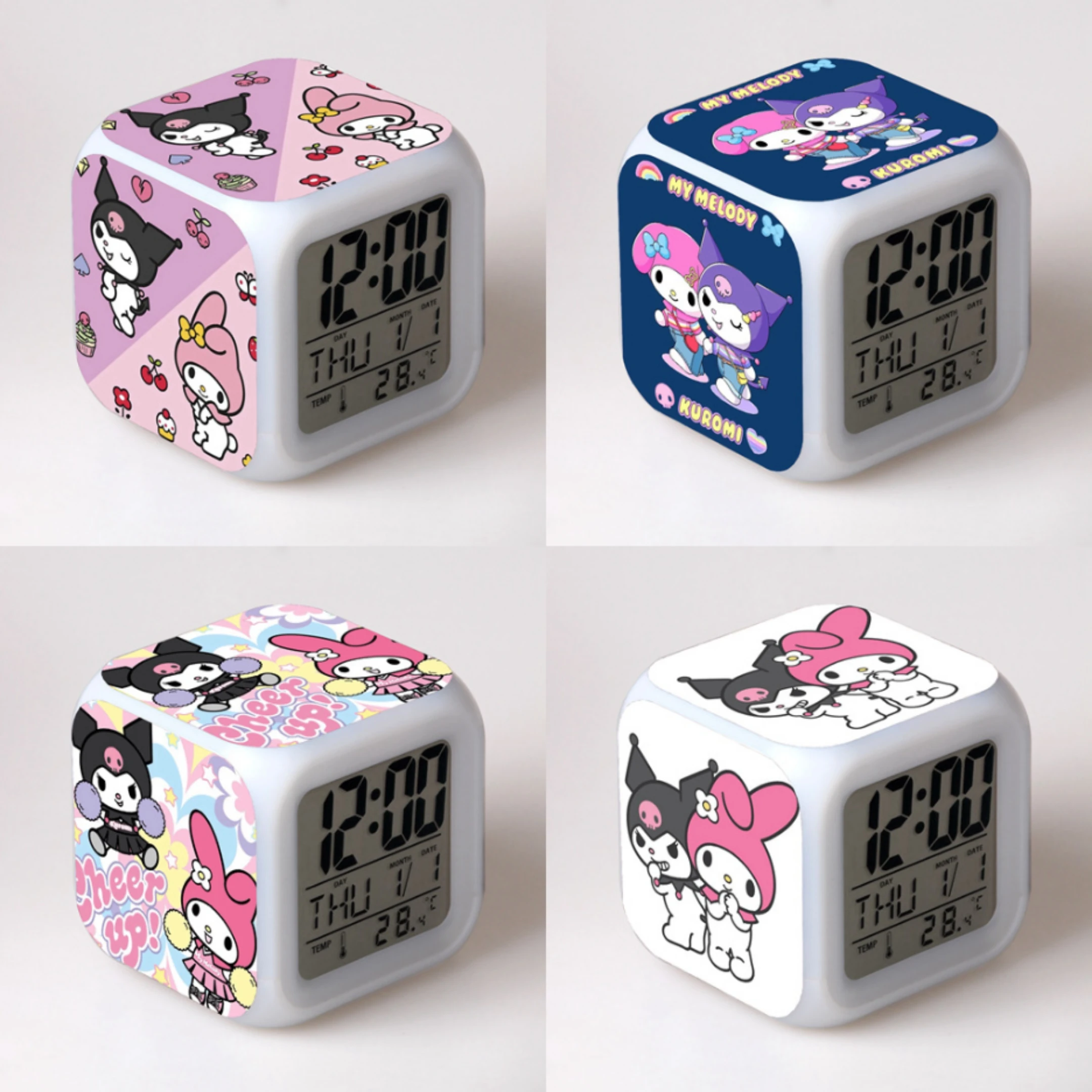 

Sanrio Hello Kitty Alarm Clock Growing LED Color Change Digital Light PVC Action Figure Toys for Kids Birthday Gift