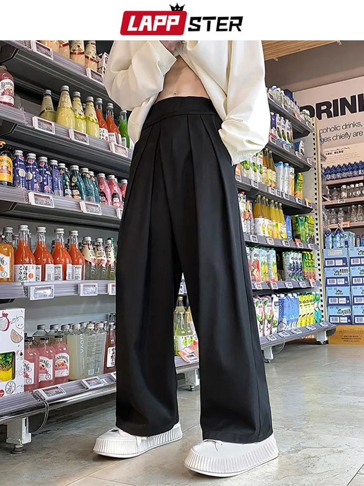 LAPPSTER Men Korean Fahions Wide Leg Pants 2022 Mens Black Loose Casual Harem Pants Japanese Streetwear Joggers Sweatpants 5XL