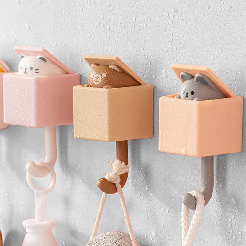 

Cute Cat Self Adhesive Wall Hooks Bathroom Bedroom Door Hangers Towel Umbrella Coat Keys Holder Rack Animal Home Decoration Hook