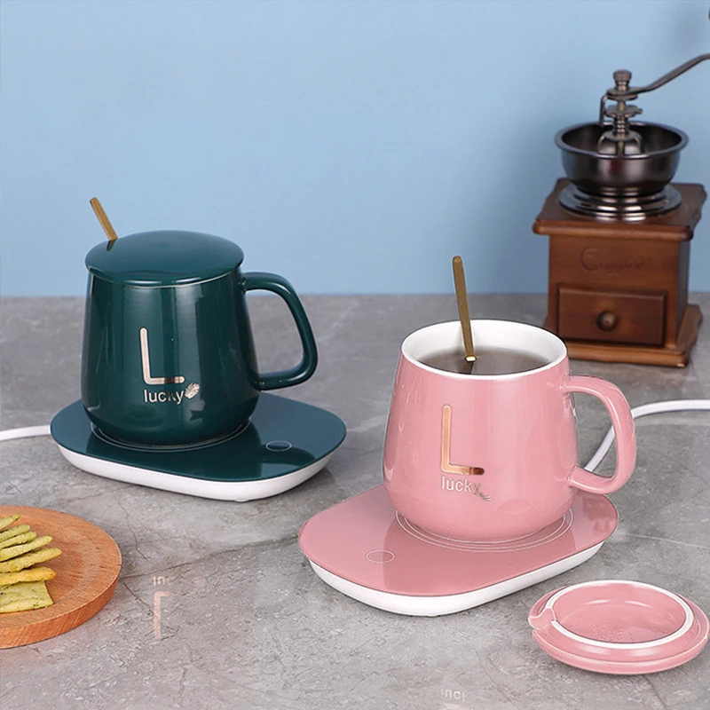 

Ceramics Gift Set Mugs Coffee Cup USB Coaster Warmer Pad Constant Temperature Heating Electric Mat Set Milk Tea Water For Girls