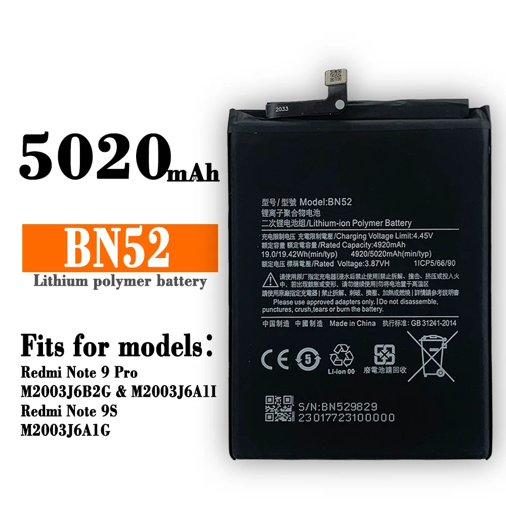 Xiaomi BN52 Original Replacement Battery 3.87V 5020mAh For Xiaomi Redmi Genuine Phone Battery 5020mAh