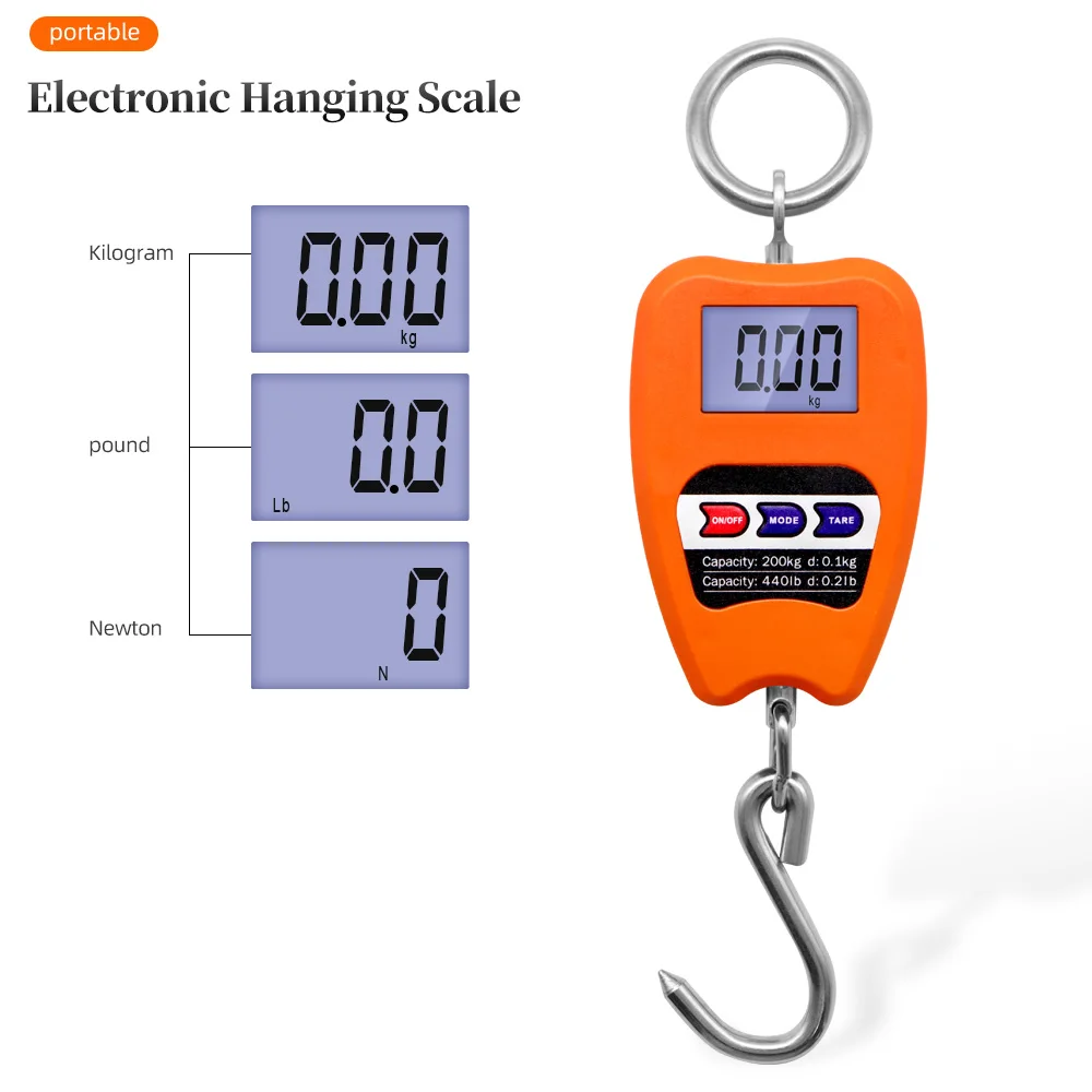

200kg/50g Digital Hook Scale Crane Lifting Scale Stainless Steel Gram Electric Heavy Duty,Kitchen Parcel Weighting Tools