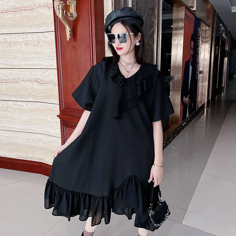 

2023 Новое модное платье с V-образным вырезом и коротким рукавом нестандартное маленькое черное платье