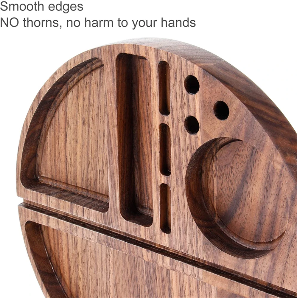 Wood Rolling Tray Black Walnut Smoking Paper Console Tobacco Herb Grinding Weed with 3 Slots | Дом и сад