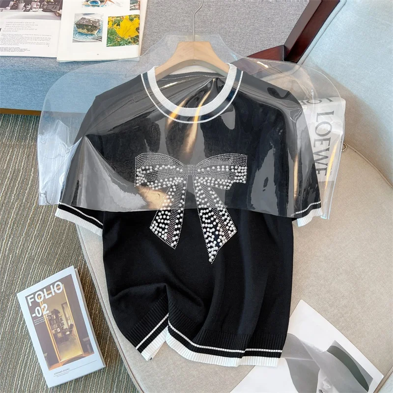 Женская футболка размера плюс 2024 летний универсальный топ из ледяного шелка с