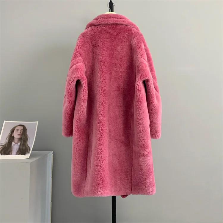 Winter Jacket Women Real Fur Coat 100% Wool Woven Fabric Thick Warm Outerwear Oversize Fashion Streetwear Teddy Bear Coats enlarge