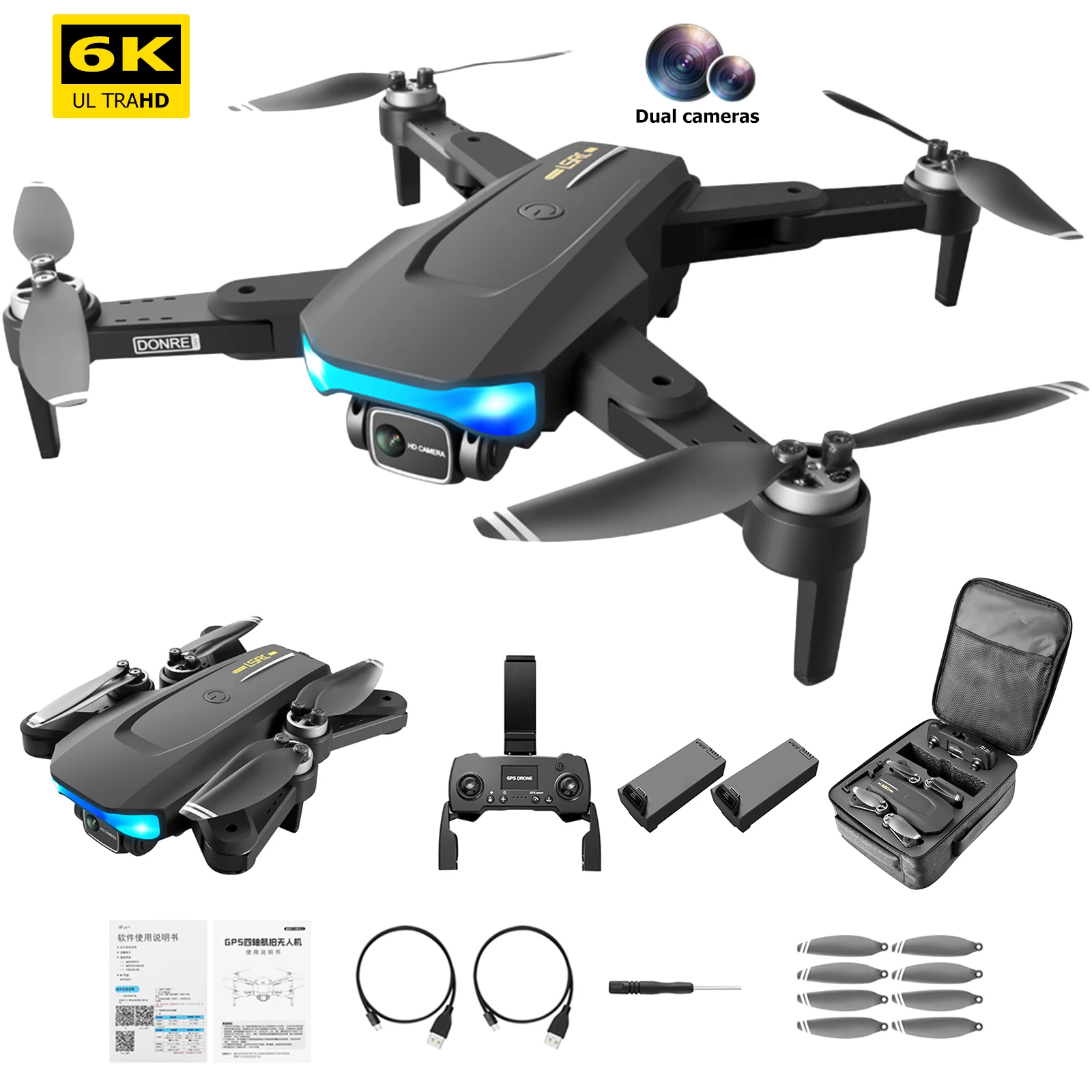 

GPS Радиоуправляемый Дрон 6K HD камера бесщеточный двигатель FPV 5G WiFi EIS Квадрокоптер черный складной Квадрокоптер RC Distance1000M