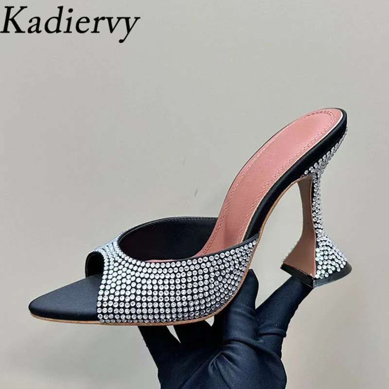 Летние тапочки на высоком каблуке женская обувь для вечеринок со стразами и