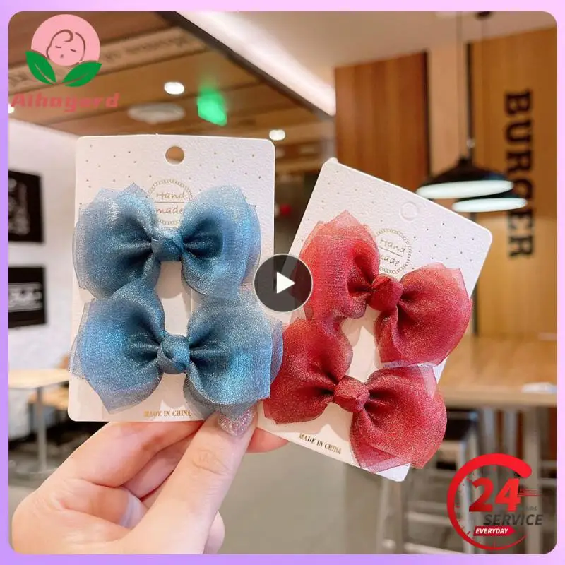 

1~10PCS Baby Hair Accessories Fashion Hairpin Children Bow Hairpin Pearlescent Mesh Hair Card Bow Hairpin