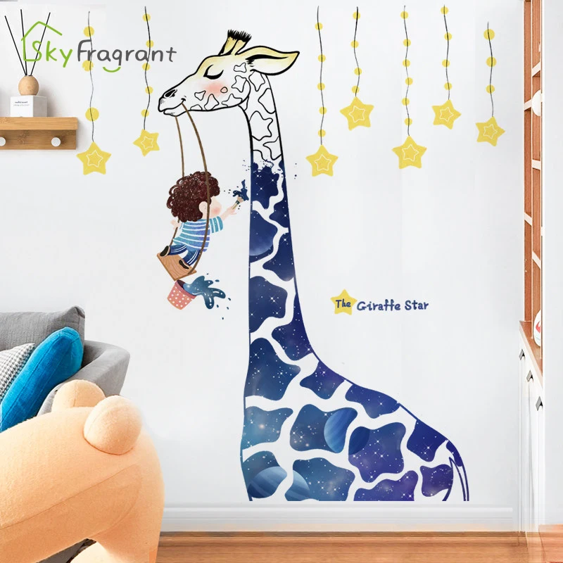 

Cartoon Starry Sky Giraffe Kids Room Decoration Self-adhesive Stickers Home Decor Bedroom Living Room Background Wall Sticker