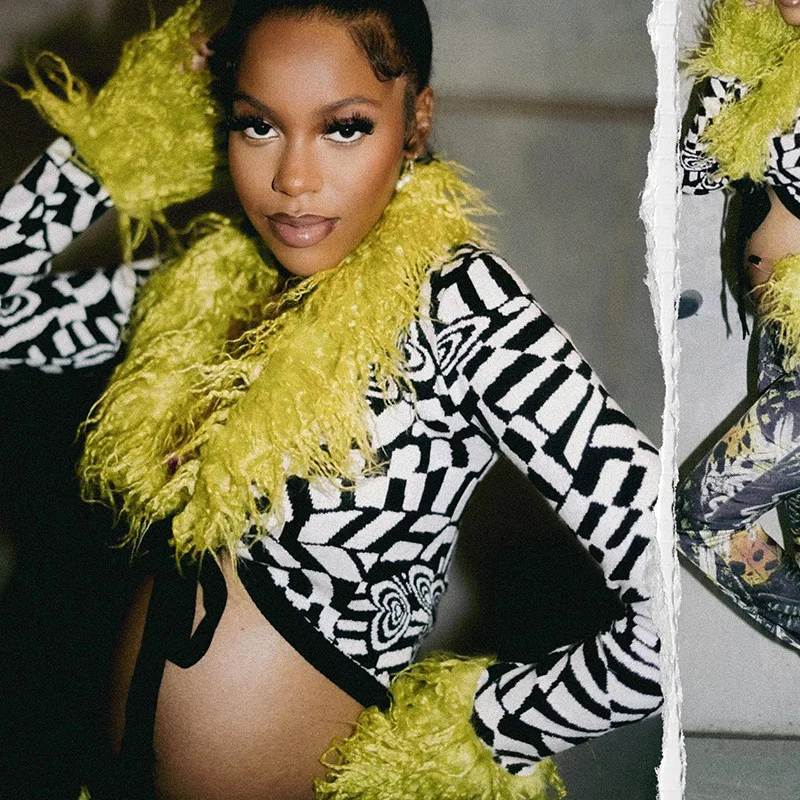 

Sexy Plaid Feathers Shirts Women Bandage Long Sleeve Body-shaping Tees Fashion Deep-V Bare Midriff Female Attirewear Tops