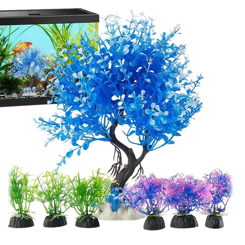 

Tall Fish Tank Decorations Colorful Realistic Plants Fish Tank Ornament With Ceramics Base For Chameleon Fish Turtle Reptile