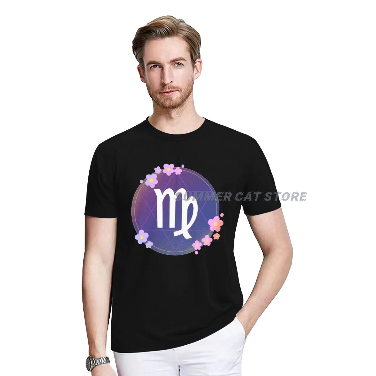 

Хлопковая футболка унисекс Созвездие Девы Рожденный в октябре подарок на день рождения футболки с коротким рукавом Новое поступление топы ...