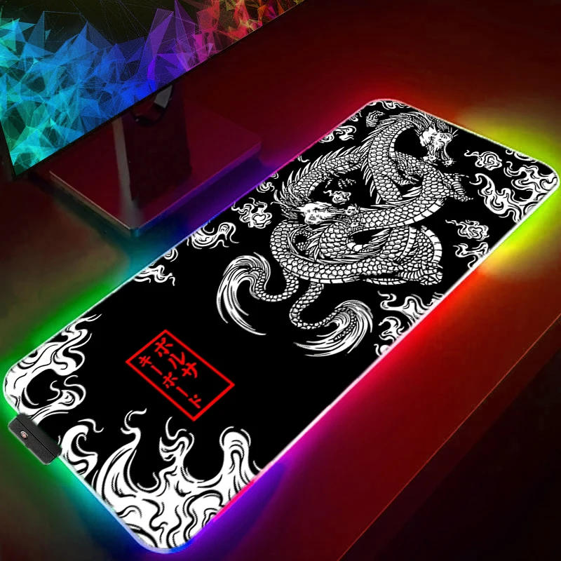 

Hot RGB Mouse Pad Japan Dragon Black White Deskmat Playmat Laptop Anime Gaming Keyboard Rubber LED Pad Mouse Mat Pc Ultra Beasts