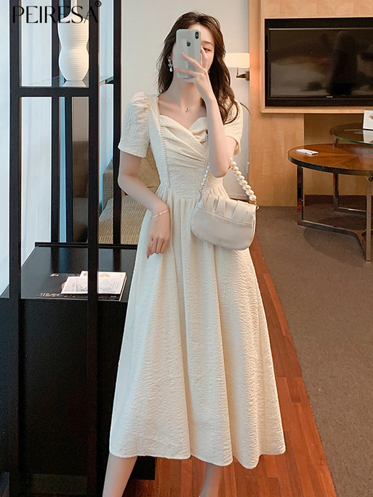 

Платье-миди женское Плиссированное с квадратным вырезом и пышными рукавами