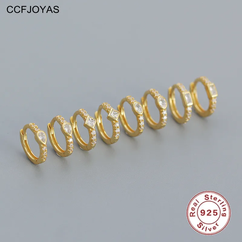 

CCFJOYAS 8,5 мм 925 пробы серебряные геометрические маленькие серьги-кольца для женщин овальные/капли воды/квадратные/прямоугольные циркониевые серьги