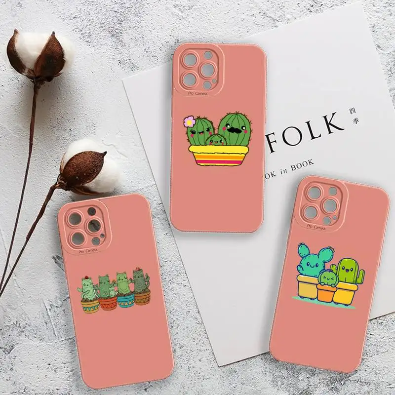 

Cactus cartoon lovely plant Phone Case For iPhone 13 12 11 Pro MAX Mini X XS XR 7 8 Plus Camera Lens Liquid Silicone