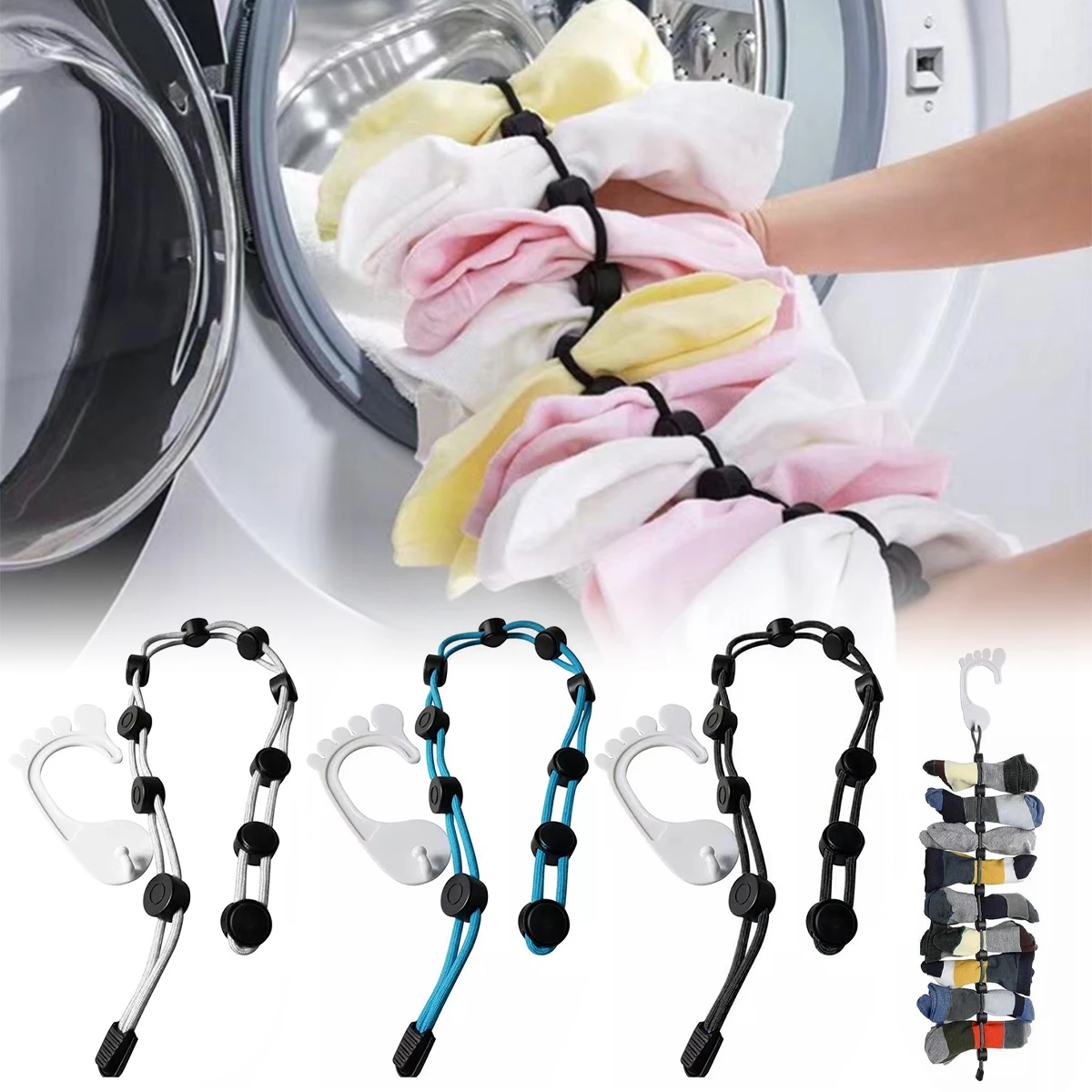 

L 70CM Portable Sock Laundry Tool and Storage Hanger Nylon Sock Storage Organizer with 10 Buttons Closet and Wardrobe Organizer