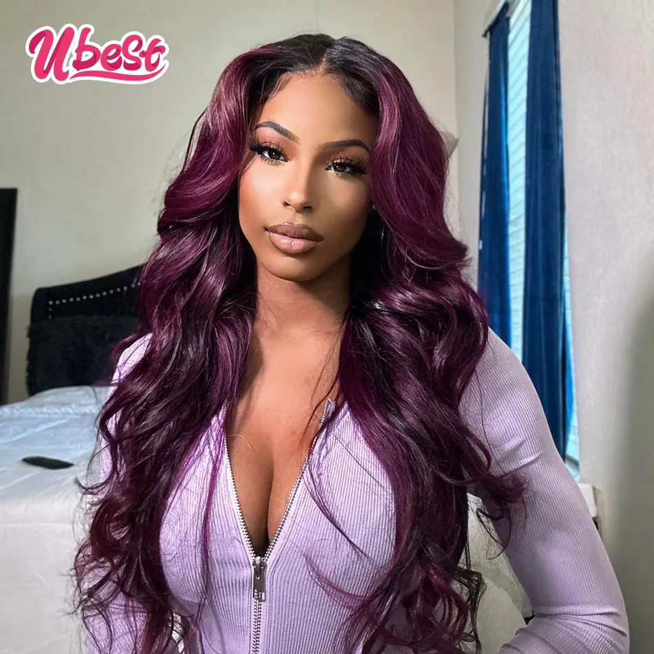 Ubest HD Body Wave Lace Front Wig Grape Purple /1b 13x4 Human Hair Transparent Lace Frontal Wigs Brazilian For Woman Closure Wig