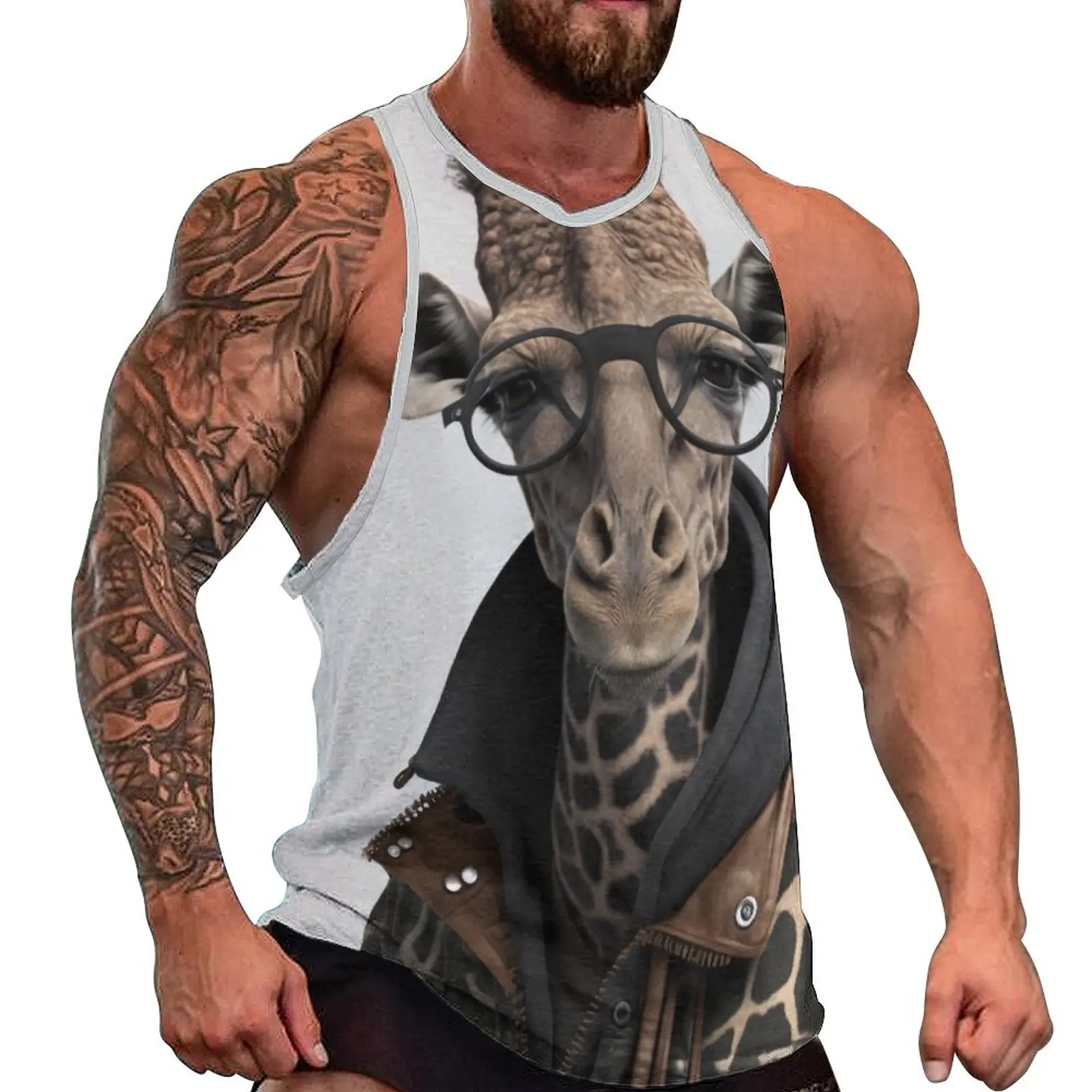 

Giraffe Tank Top Mens Amazing Portraits Workout Oversized Tops Summer Trendy Design Sleeveless Vests