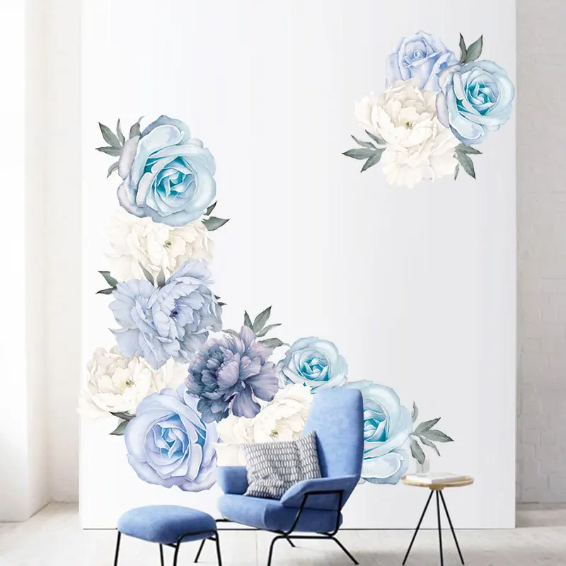 

Beautiful Blue Peony Rose Flowers Wall Stickers for Kids Room Living Room Bedroom Home Decoration Wall Decal Home Decor Nursery
