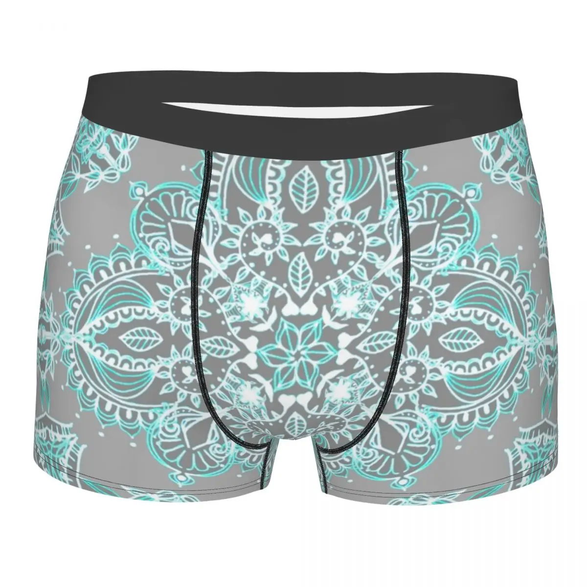 

Men's Teal And Aqua Lace Mandala Underwear Funny Boxer Briefs Shorts Panties Homme Soft Underpants Plus Size
